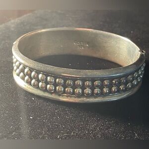 Taxco Sterling Silver 925 Hinged Ball Bangle Bracelet. Vintage. Heavy 50 Grams